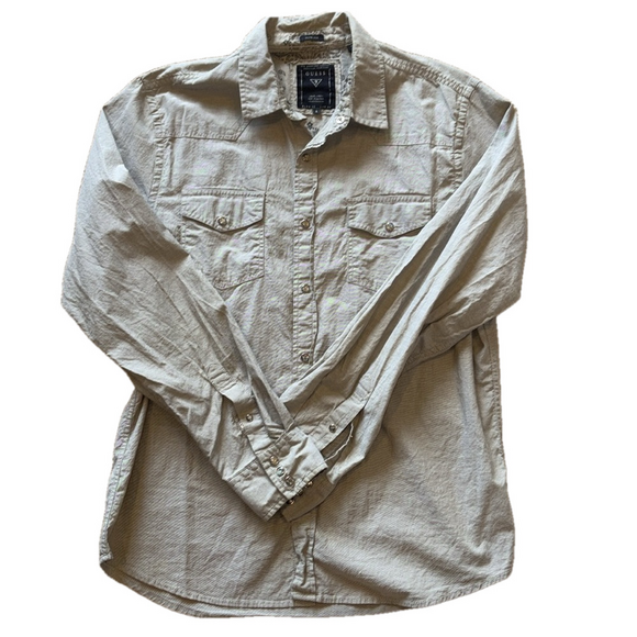 Guess Mens L Grey Western Pearl Snap Button Down Shirt - Picture 1 of 6